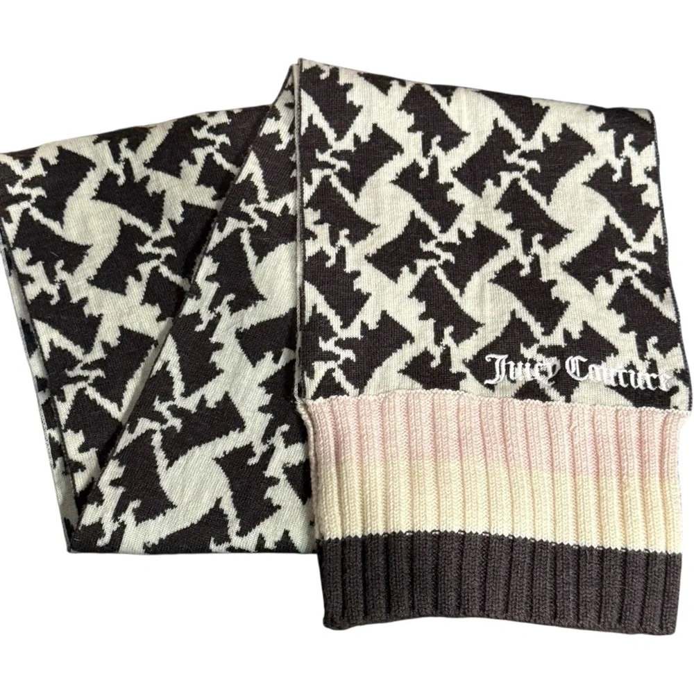 VTG Juicy Couture Y2K‎ 100% Wool Scarf Brown, Cream, Pink 74